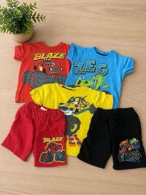 Monster Machines Kids T-Shirt & Shorts Set - Red, Blue, Yellow, Black